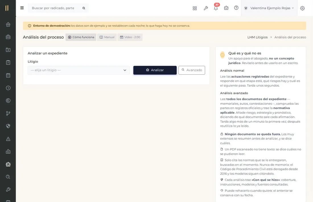 Pantalla del capítulo «Inteligencia artificial con sus datos protegidos», con datos de ejemplo.